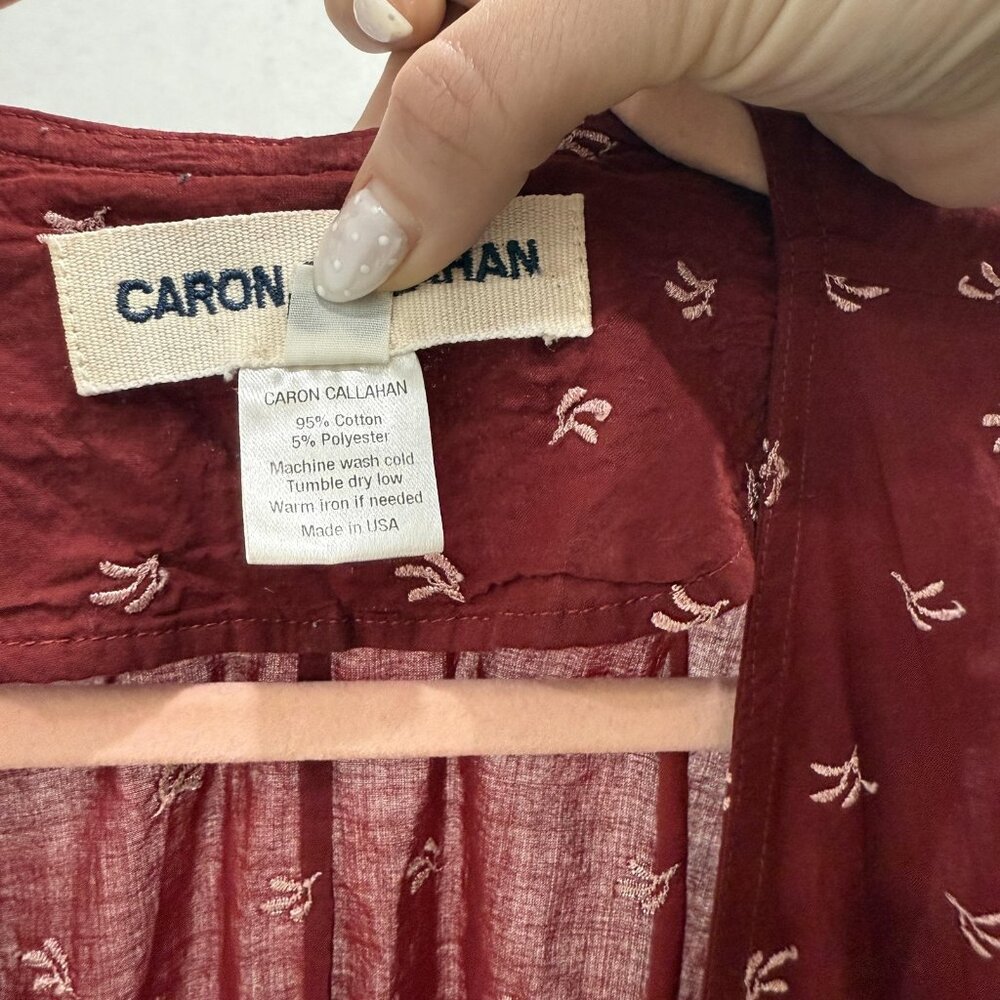 Caron Callahan Dress Womens Small Red Embroidered Wrap Short Sleeve Maxi Boho - Picture 3 of 7